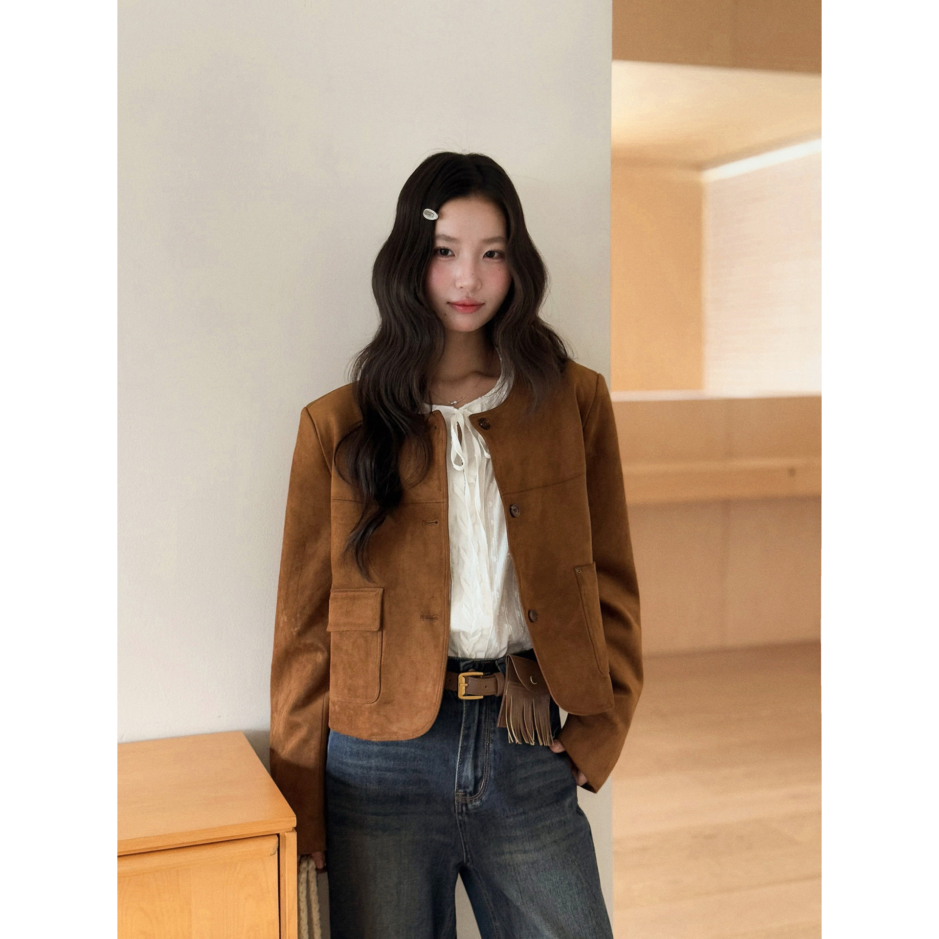DUOMI 2025年新款春秋季复古咖色高级感显瘦百搭女装质感短款外套