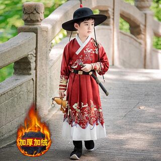 新儿童飞鱼服加厚男童汉服秋冬古装蟒袍锦衣卫武侠风男孩唐装演出