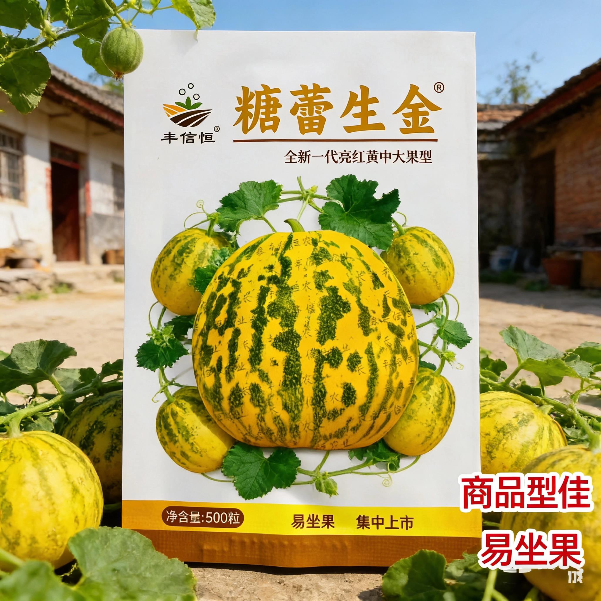 糖蕾生金中大果型八里香杂交甜瓜种子果皮亮红黄果肉硬绿肉糖度高