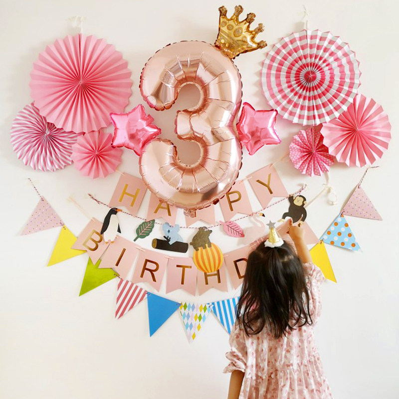 岁生日布置乐饰男宝宝场景儿童主c题背景墙女孩1岁2岁快装气球