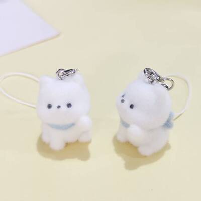 植绒蓝领小狗挂件钥匙扣包包耳机书包手机创意可爱学生毛绒小挂件