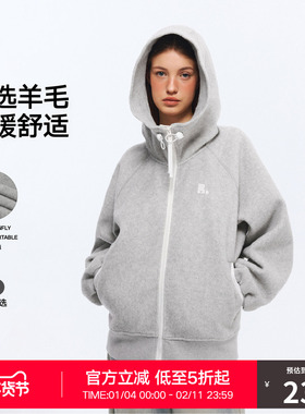 RASS羊毛连帽毛呢卫衣 国潮牌秋季美式复古宽松情侣拉链帽衫外套