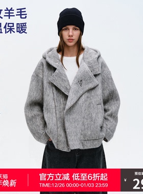 RASS大翻领连帽长毛呢夹克 潮牌冬季新款高级感宽松保暖休闲外套