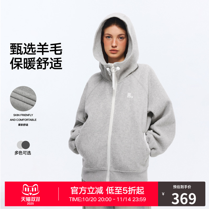 RASS羊毛连帽毛呢卫衣 国潮牌秋季美式复古宽松情侣拉链帽衫外套