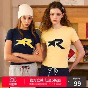 基础T恤 短袖 国潮牌潮流修身 短款 上衣女 显瘦重磅夏季 RASS星星女款