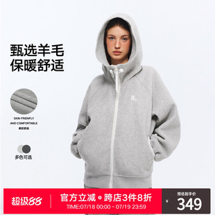 RASS羊毛連帽毛呢衛(wèi)衣 美式 復(fù)古寬松情侶拉鏈帽衫 外套 國(guó)潮牌秋季