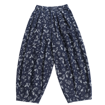 提花纯棉洗水牛仔灯笼裤女厚款