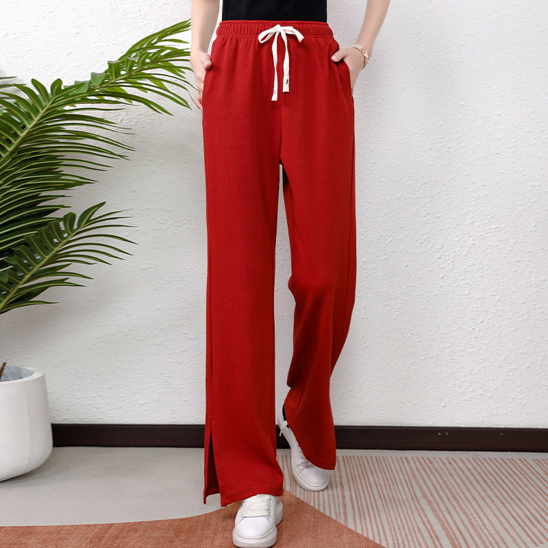 敲遮肉！舒适垂顺宽松直筒休闲裤高腰抽绳显瘦微喇裤开叉拖地长裤,女装/女士精品,休闲裤,淘宝优惠券,粉丝福利购,淘宝优惠卷