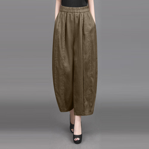 高档亚麻哈伦裤女夏季阔腿裤