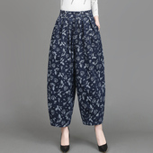 九分裤 复古提花纯棉洗水牛仔灯笼裤 松紧腰灯个性 垮裤 女秋季 新款