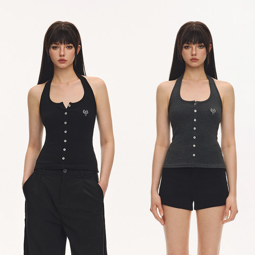 CLIMAXVISION刺绣挂脖吊带背心