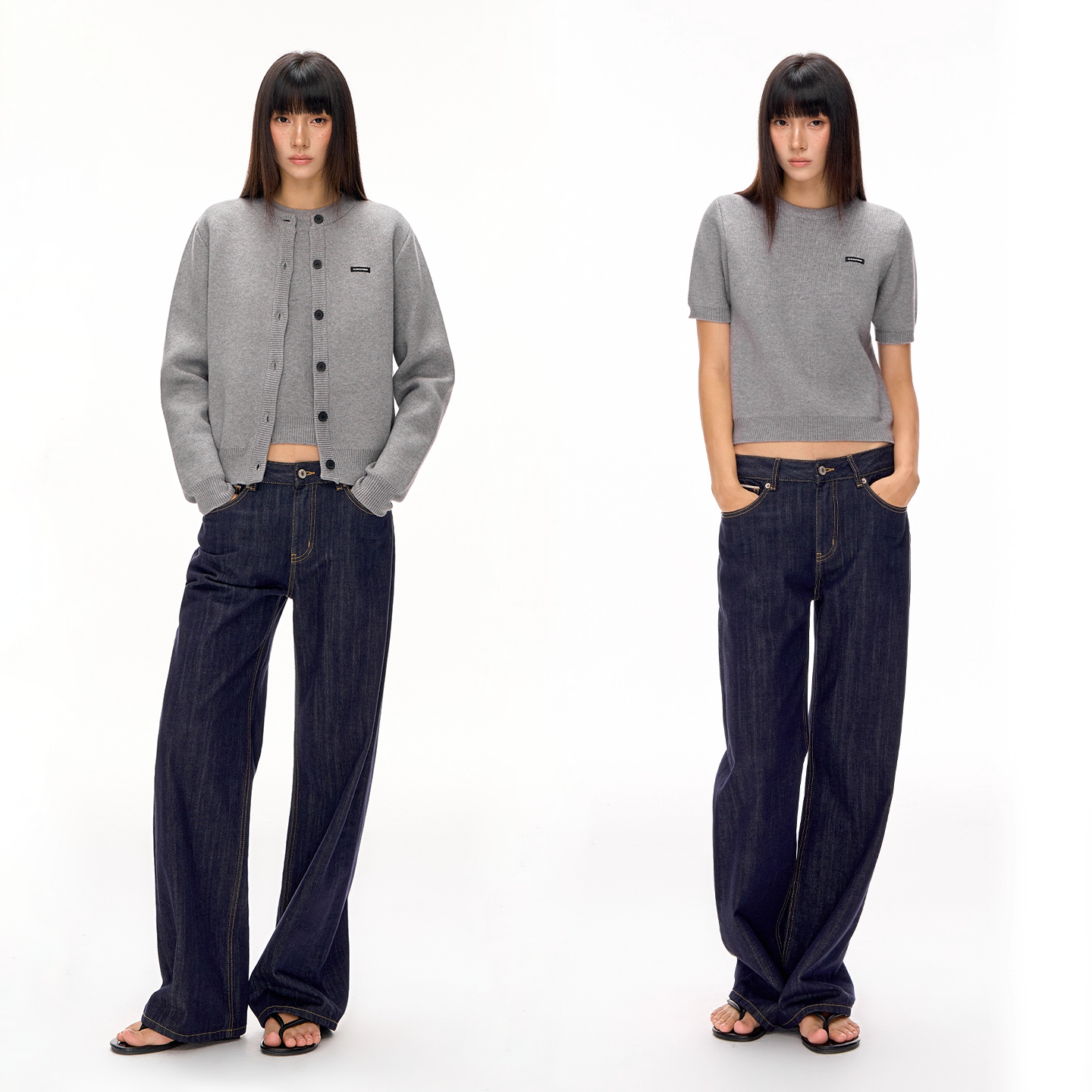 CLIMAX VISION经典圆领高级灰厚针织短款毛衣开衫外套/针织短袖