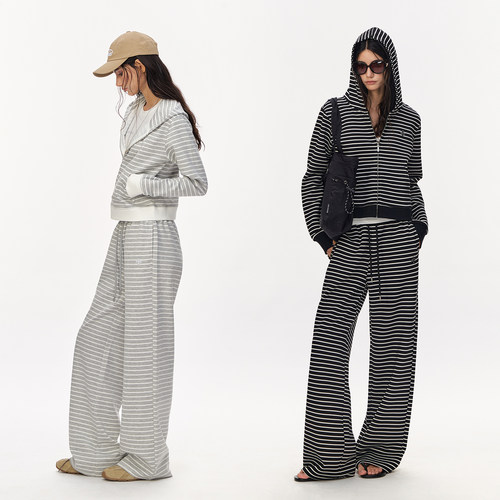 CLIMAX VISION松弛假日轻盈空气感撞色条纹连帽卫衣/休闲直筒卫裤