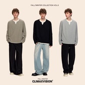 CLIMAX VISION华夫格叠穿假两件V领长袖 T恤男撞色宽松慵懒风上衣