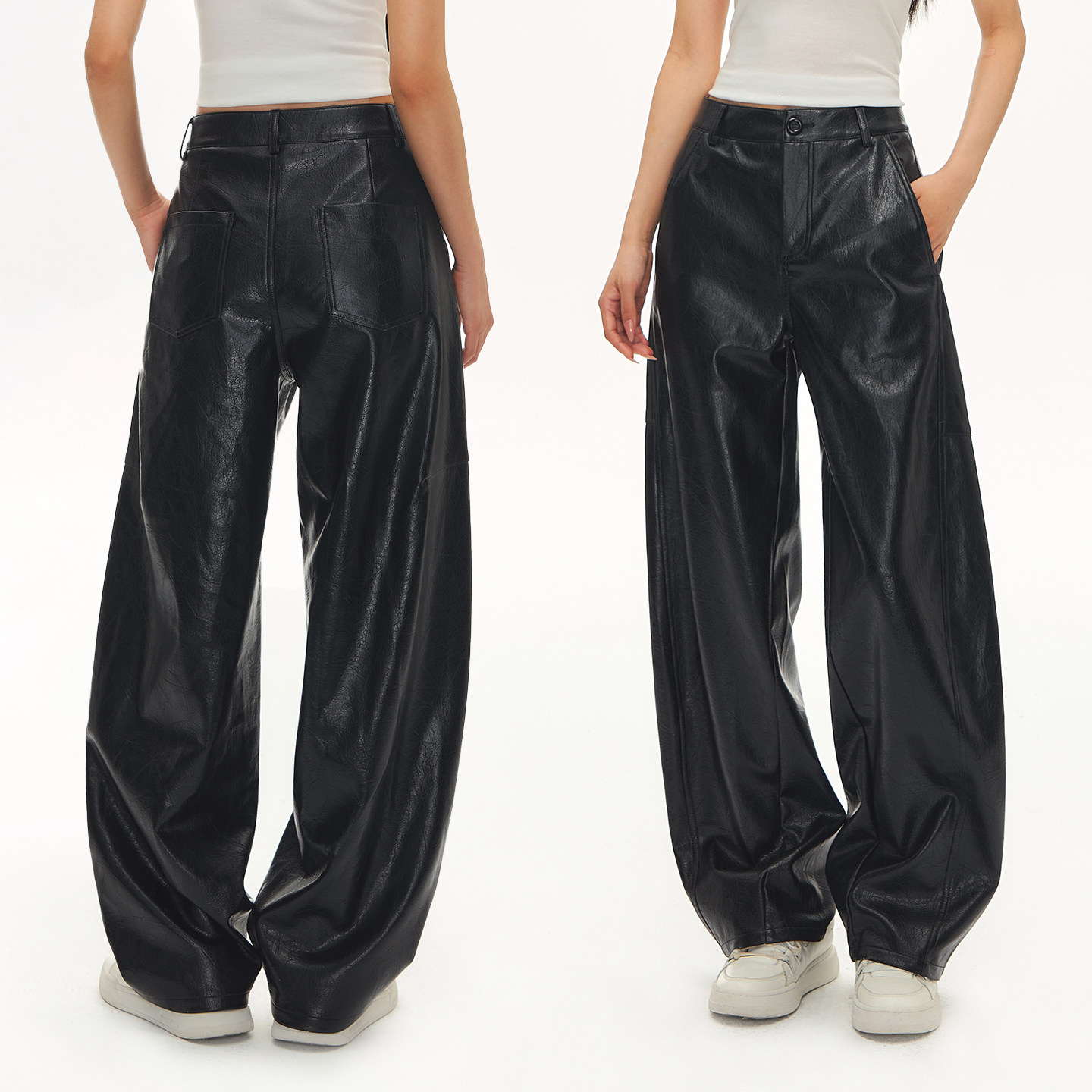 CLIMAX VISION松弛感ROW风轻解构剪裁弯刀阔腿皮裤休