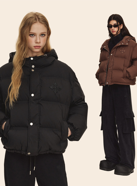 CLIMAX VISION十字皮标刺绣防泼水连帽面包羽绒服女加厚保暖外套