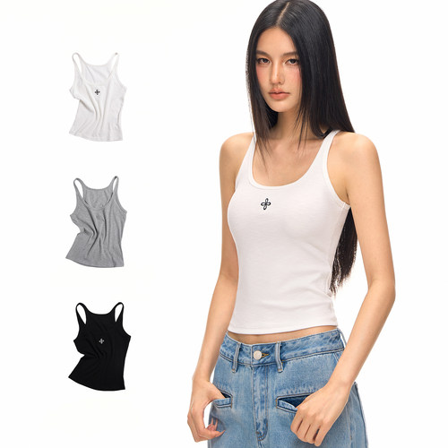 CLIMAX VISION天然优可丝肌理感十字花U领弹力打底吊带背心