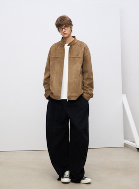 CLIMAX VISION美式复古风自然做旧仿麂皮绒休闲立领夹克外套