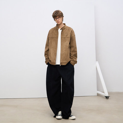 CLIMAX VISION美式复古风自然做旧仿麂皮绒休闲立领夹克外套