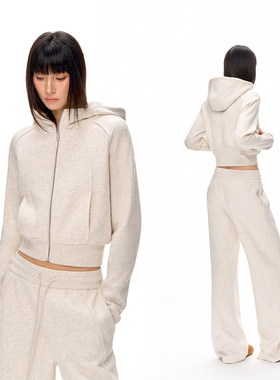 CLIMAX VISION短款收腰加绒拉链开衫连帽卫衣/立体剪裁直筒卫裤