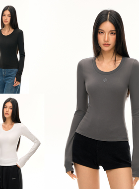 CLIMAX VISION【秋冬内搭】舒弹亲肤绒感修身显瘦长袖T恤打底衫女