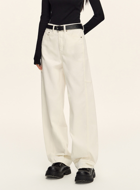 CLIMAX VISION白色分割切线弯刀牛仔裤女休闲宽松百搭直筒香蕉裤