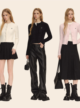 CLIMAX VISION仿貂毛绞花纹蝴蝶结软糯针织短款针织开衫毛衣女款