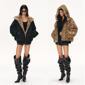 两面穿 CLIMAX VISION 座山雕环保皮草PU皮保暖毛毛夹克外套女