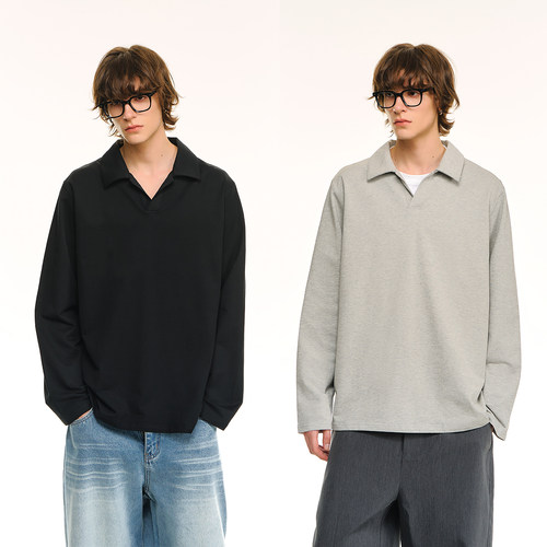 CLIMAX VISION棉氨混纺微弹古巴衬衫领慵懒松弛休闲宽松长袖T恤