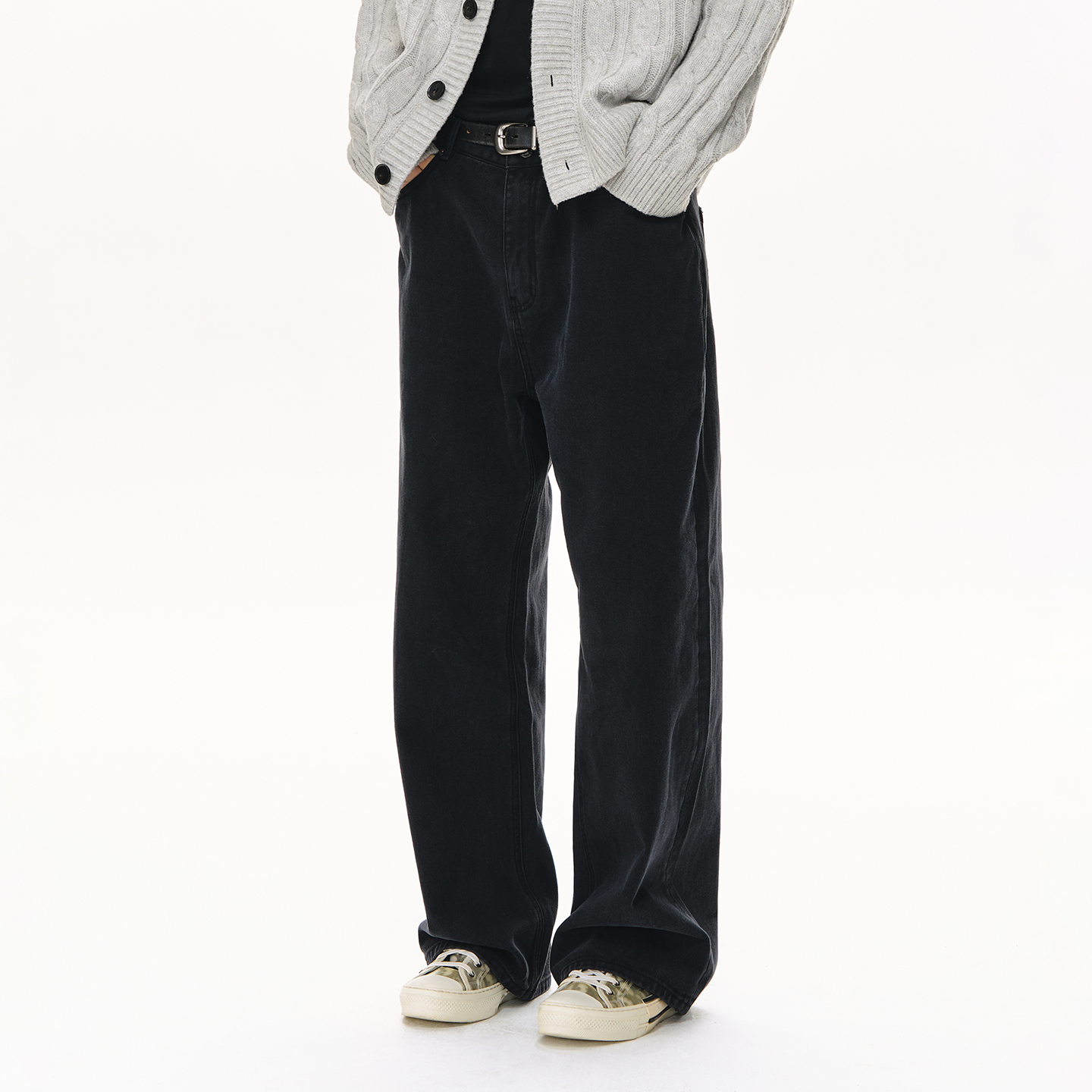 CLIMAX VISION13盎司黑灰全棉重酵磨水洗直筒宽松牛仔裤长裤