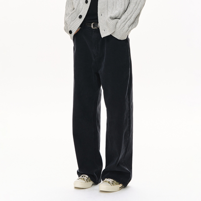 CLIMAX VISION13盎司黑灰全棉重酵磨水洗直筒宽松牛仔裤长裤