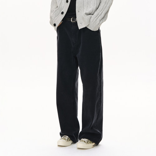 CLIMAX VISION13盎司黑灰全棉重酵磨水洗直筒宽松牛仔裤长裤