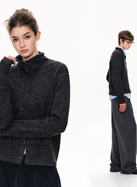 CLIMAX VISION简约花纱羊毛混纺卷边开衫毛衣中性风针织衫