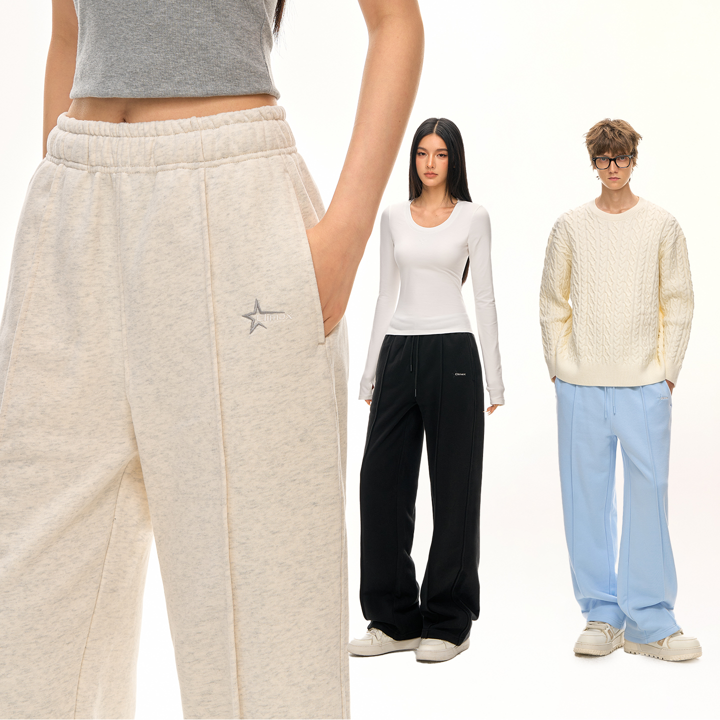 CLIMAX VISION软糯亲肤星星刺绣轻加绒保暖休闲卫裤中性风直筒裤