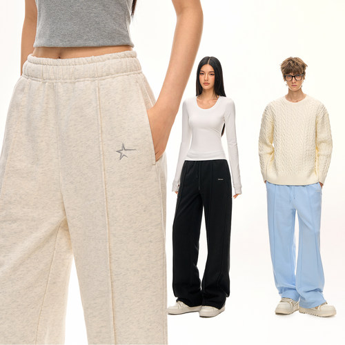 CLIMAX VISION软糯亲肤星星刺绣轻加绒保暖休闲卫裤中性风直筒裤