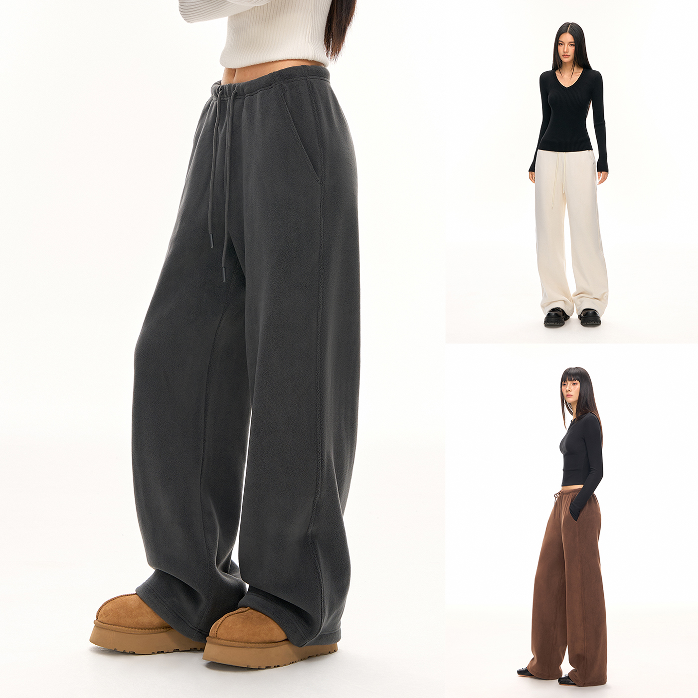 CLIMAX VISION温暖一条过冬/重磅双面摇粒绒保暖休闲直筒裤长裤女