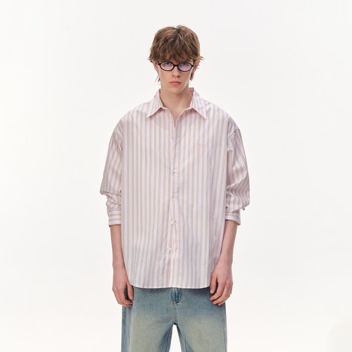 CLIMAX VISION慵懒松弛感纯棉色织条纹字母刺绣衬衫长袖