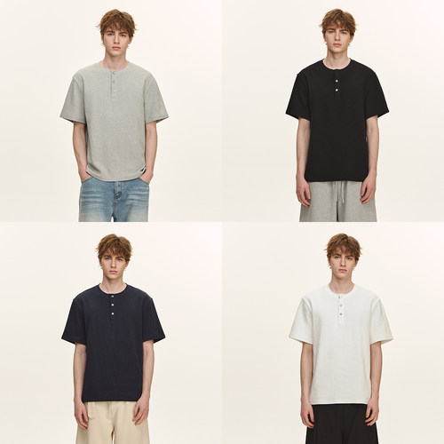 CLIMAXVISION华夫格亨利领短袖