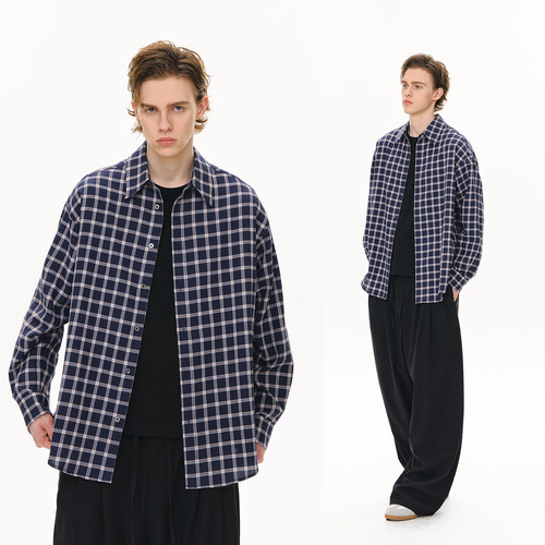 CLIMAX VISION轻薄干爽肌理感泡泡纱色织格纹慵懒廓形长袖衬衫