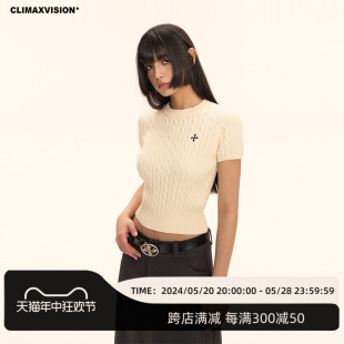 修身 针织衫 CLIMAX 女短款 春夏新品 VISION十字架刺绣短袖 辣妹毛衣