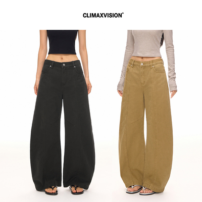 CLIMAX VISION复古立体剪裁轻解构纯棉弯刀廓形牛仔裤直筒长裤