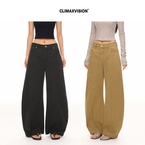 CLIMAX VISION复古立体剪裁轻解构纯棉弯刀廓形牛仔裤直筒长裤