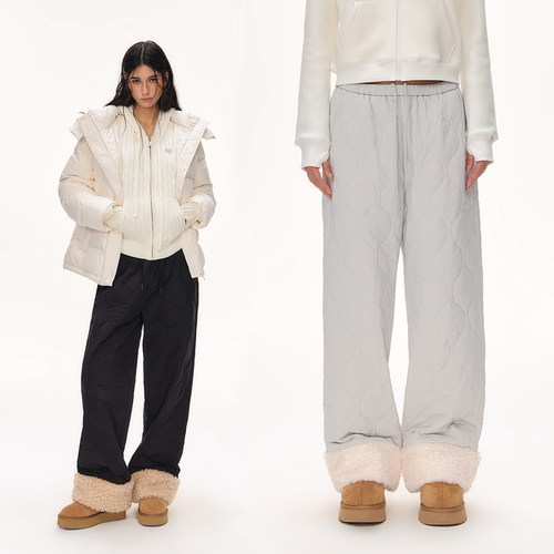 CLIMAX VISION摇粒绒翻边拼接葫芦纹加绒加厚夹棉保暖直筒长裤女