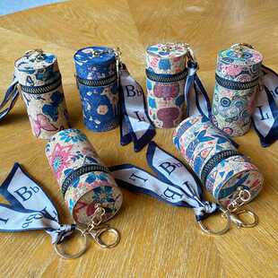 新款欧美复古钱包纸皮木纹涂鸦钥匙口红收纳包高级汽车钥匙扣挂件