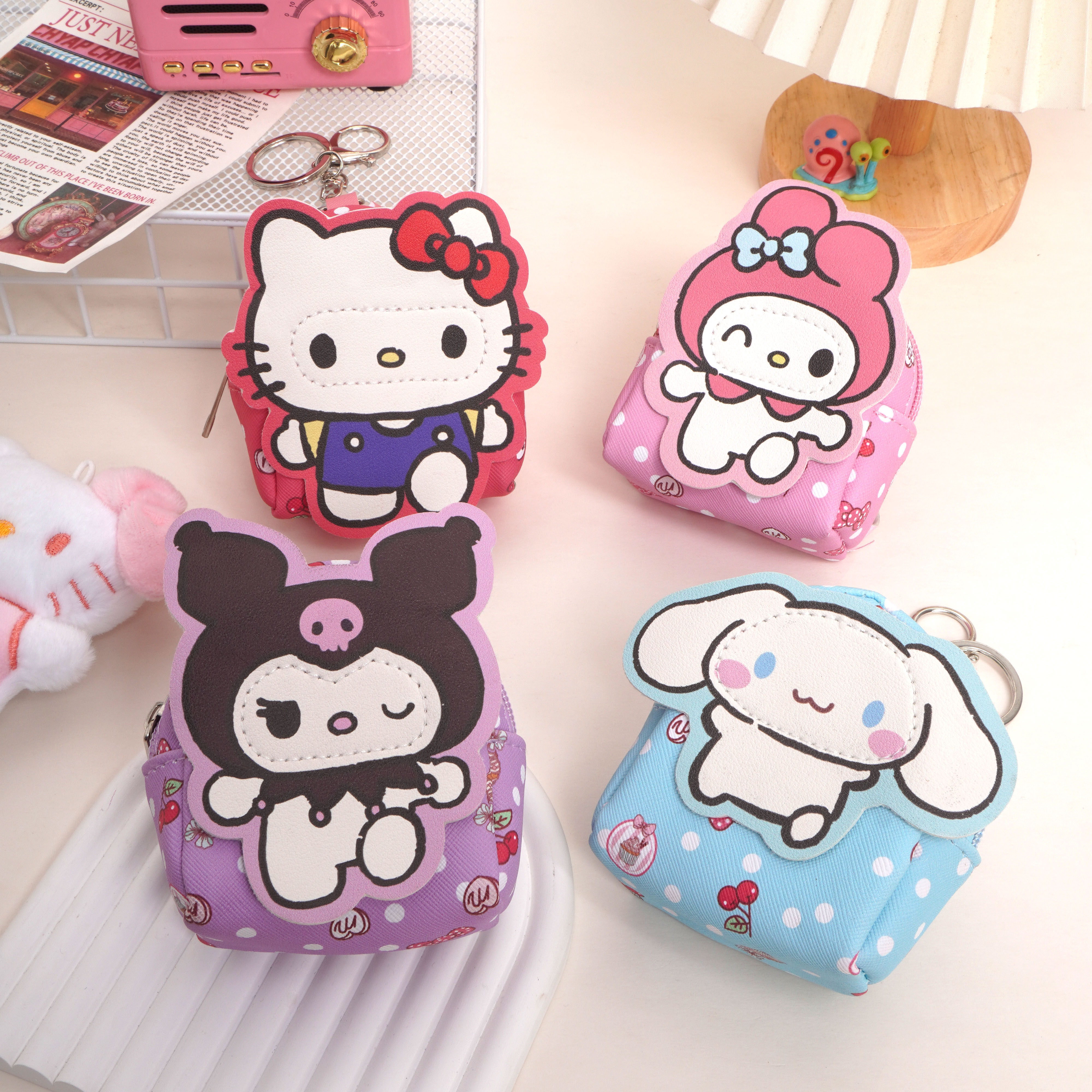 韩式可爱迷你书包零钱包收纳包儿童礼物学生库小狗收纳钥匙扣挂件