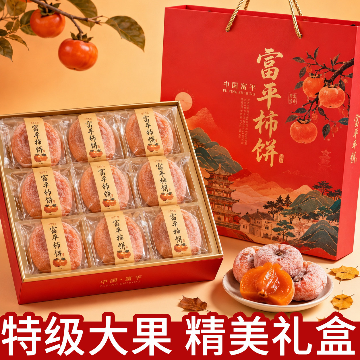 非遗特级富平柿饼官方旗舰店陕西正宗流心柿子吊柿饼礼盒独立包装