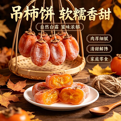 霜降柿饼自然挂霜软糯清甜果肉饱满盒装柿子干零食独立包装