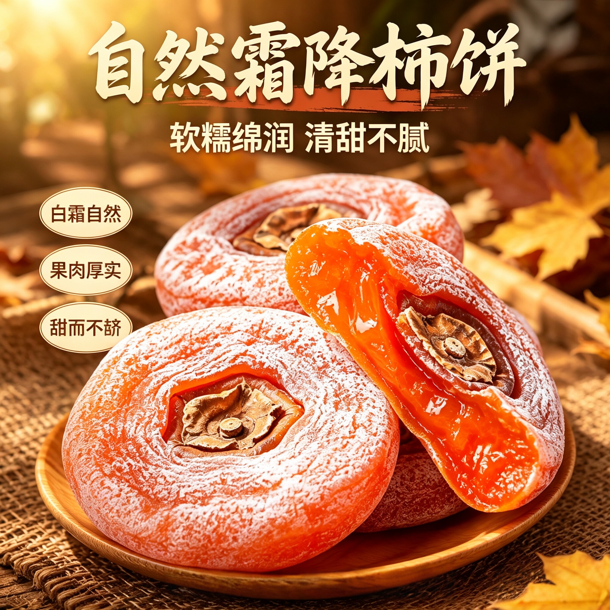 霜降柿饼自然挂霜软糯清甜果肉饱满盒装柿子干零食独立包装