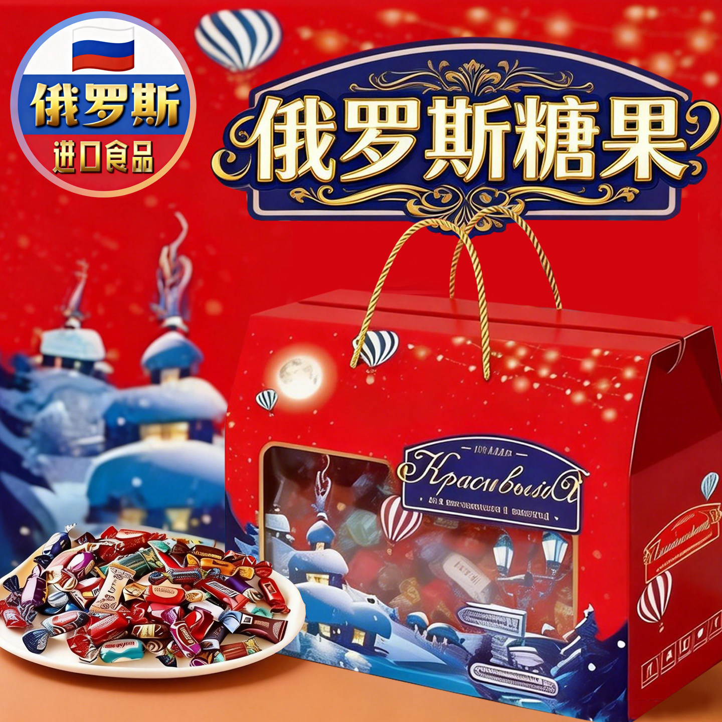 高端进口！俄罗斯原装进口糖果官方旗舰店混合糖果礼盒巧克力年货