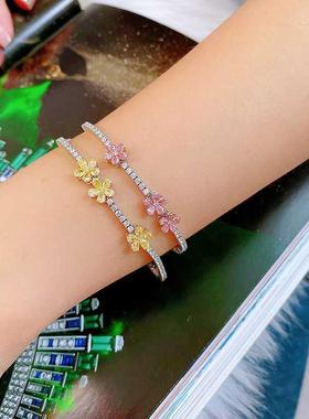 Simulation pink golden tourmaline five-leaf clover brlet wom